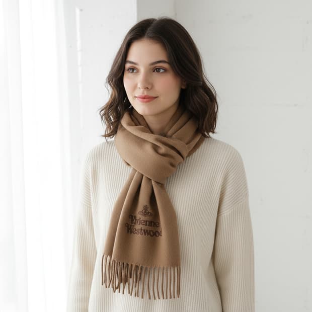 비비안웨스트우드 라나울 100% 머플러 목도리 카멜 베이지 공용