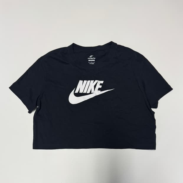 여성 나이키 Nike 빅 로고 크롭 반팔 티셔츠 L 블랙