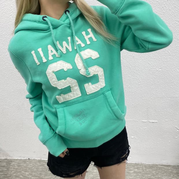 홀리스터 화이트 센터로고 민트 후드 S