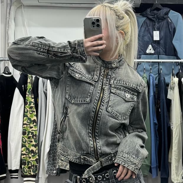 VTG Y2K 그런지 데님 바이커 자켓
