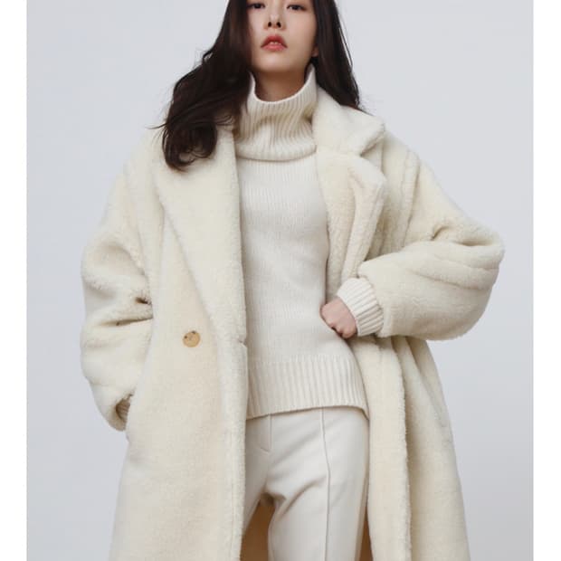 셀렉티즘 테디베어 롱코트 아이보리 66~77