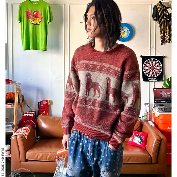 90-00s Green Feather Wool Knit Sweather