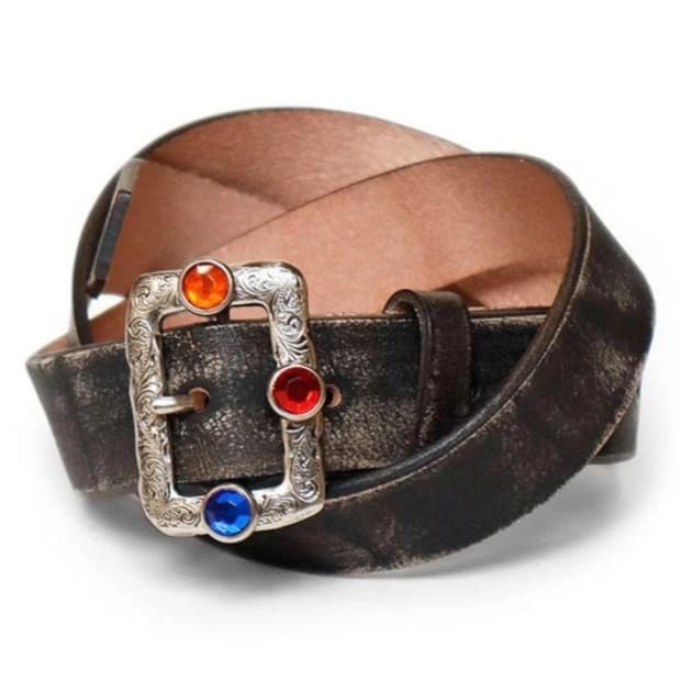 캐피탈 오일드 레더 스터드 디스코 벨트 블랙