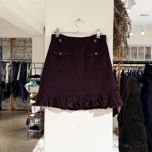 구찌 버건디 앙고라 캐시미어 게더링 투포켓 미니스커트