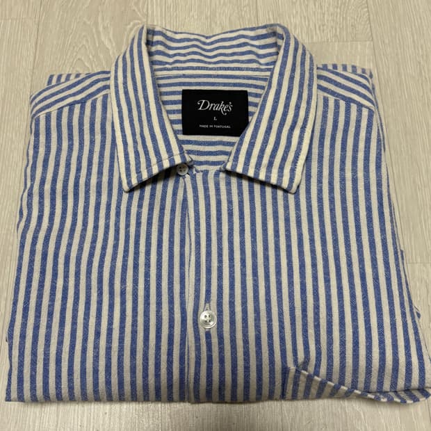 Drake’s stripe camp collar shirt