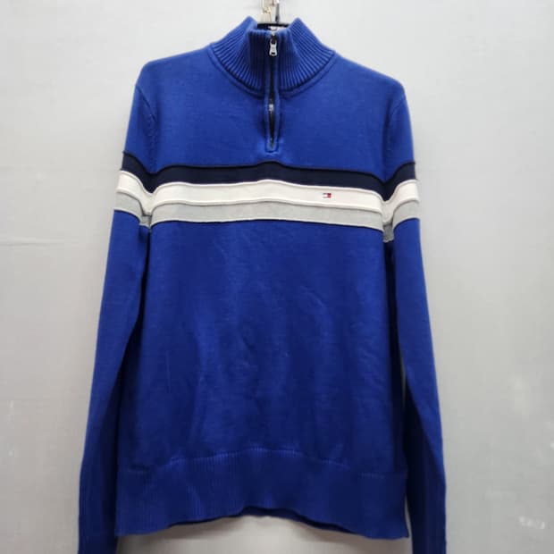 타미힐피거 로고 코튼 반집업 니트 M(M) 남여공용