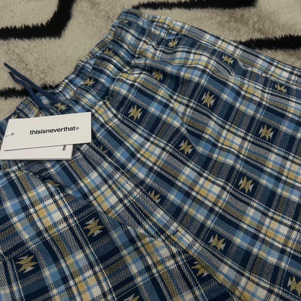 [L]디스이즈네버댓 아프리칸 체크 밴딩 와이드 코튼 팬츠/블루