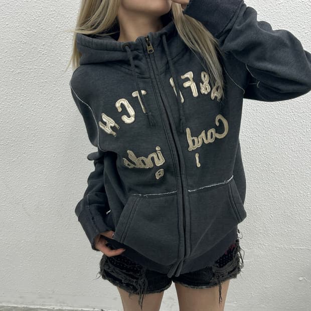 아베크롬비 센터로고 차콜 후드집업 L