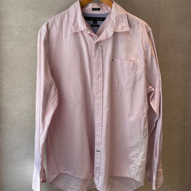 타미 힐피거 핑크 스트라이프 커스텀 핏 셔츠