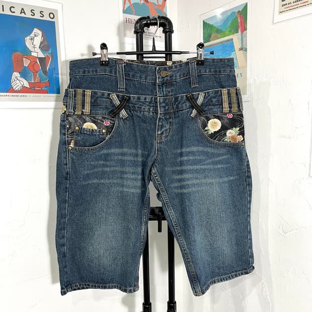 더블 웨이스트 오리엔탈 데님 하프팬츠