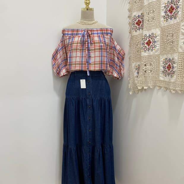 Vivienne Westwood 체크 오프숄더 블라우스