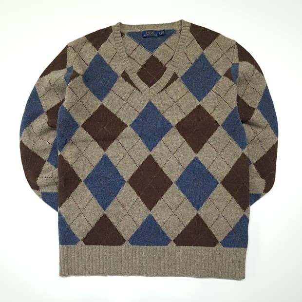 CL999 S 폴로 울알파카 아가일 V넥 니트 스웨터