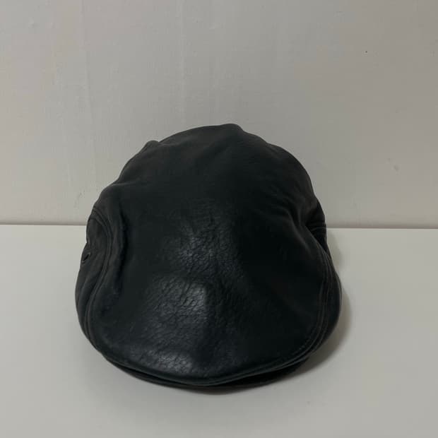 블랙 올드스쿨 레더 가죽 헌팅캡 모자