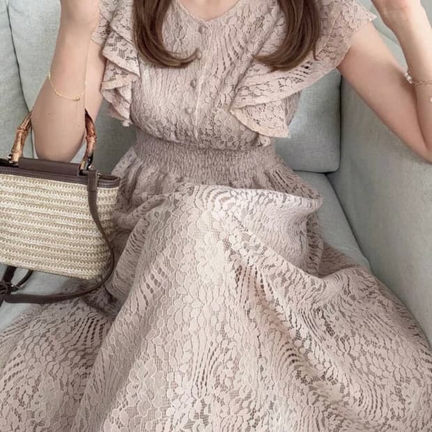 스나계 걸리쉬 레이스 러플 카라 롱원피스