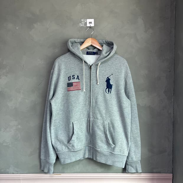 폴로 랄프로렌 빅포니 성조기 후드집업 그레이