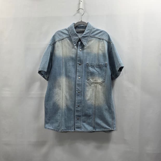0170 데님리서치랩 빈티지 워싱 데님 반팔 셔츠 (M)