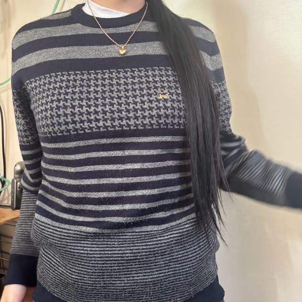 골든베어 스트라이프/하운즈투스 패턴 니트