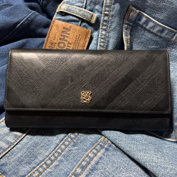 louis quatorez black leather long wallet