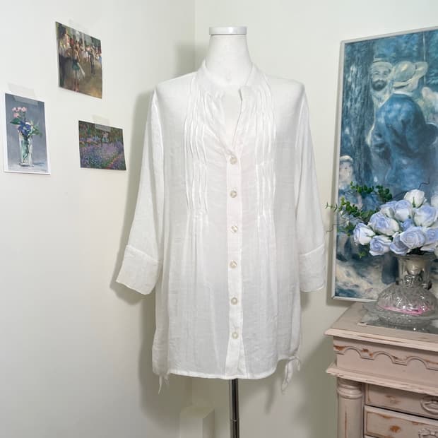 white wave point side bow loose blouse