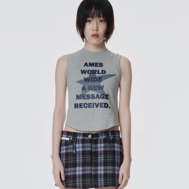 아메스 월드와이드 ROUND HEM SLEEVELESS TEE GREY