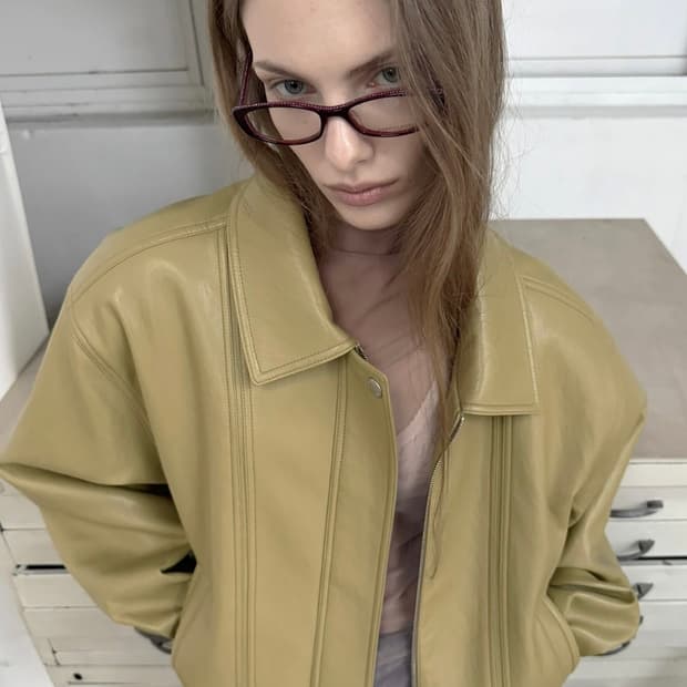 오버듀플레어 빈티지 레더자켓 블루종 머스타드 새상품