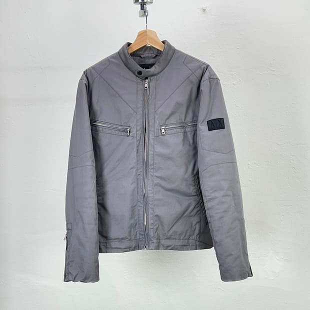 아르마니 익스체인지 라이트 그레이 기믹 지퍼 라이더 자켓