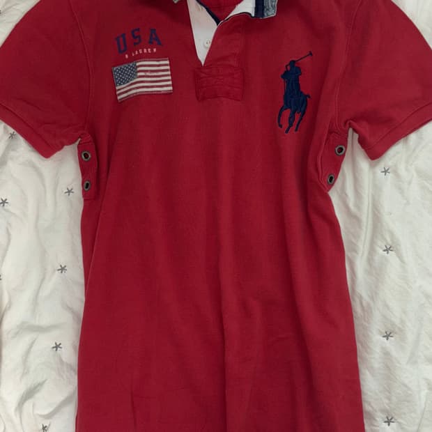남녀공용) 폴로랄프로렌 USA 패치 빅포니 로고 카라 반팔 티