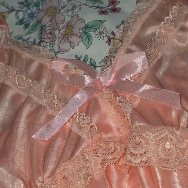 빈티지)하트 레이스 리본 언발란스 히메갸루 핑크 슬립원피스 홈웨어잠옷