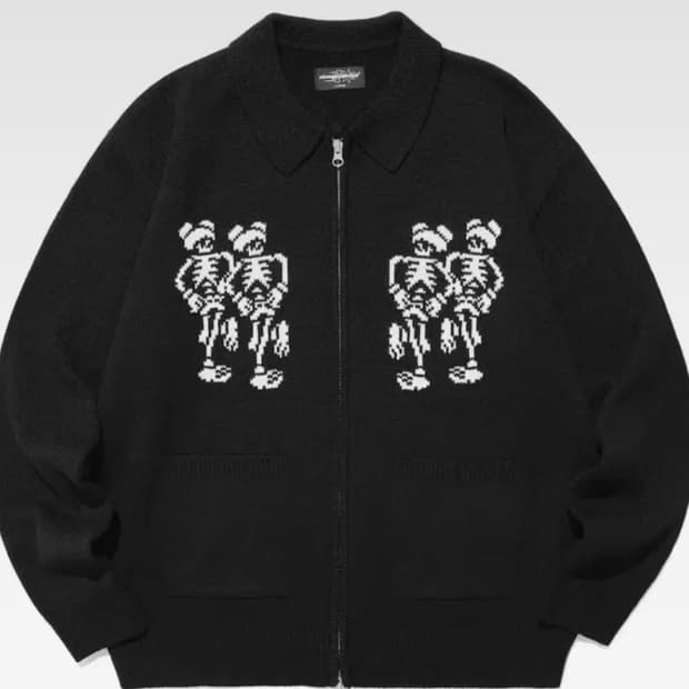 나이스고스트클럽 스켈레톤 투웨이 카라 니트 집업 M