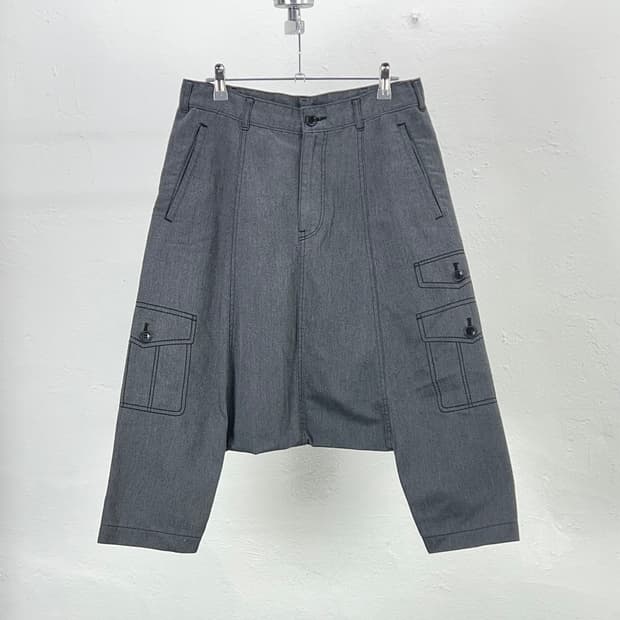 꼼데가르송 블랙 그레이 사루엘 스티치 페이크 포켓 팬츠