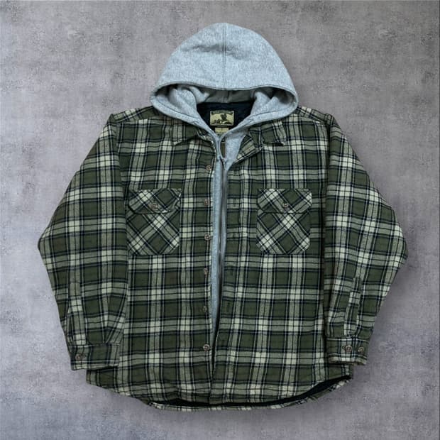 필드앤스트림 후드 레이어드 체크 플란넬 누빔 셔츠 자켓