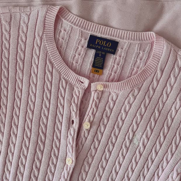 폴로 걸즈 핑크 케이블 코튼 카디건