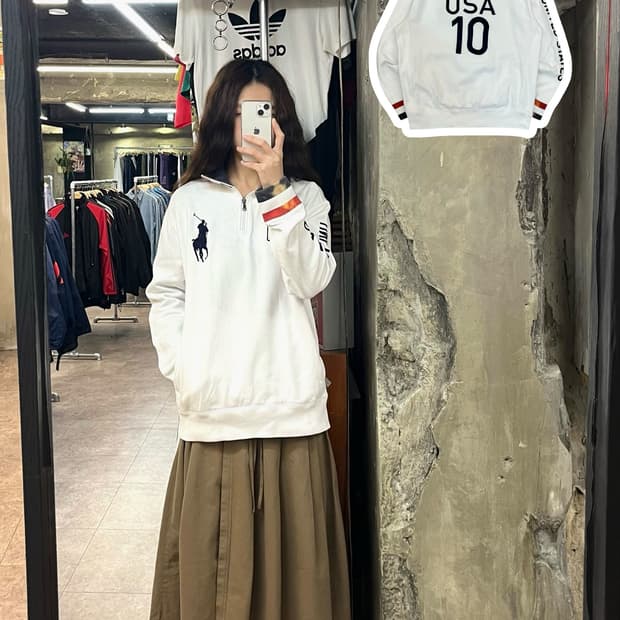 폴로 랄프로렌 USA 빅포니 반집업 맨투맨 화이트  L #csz2684