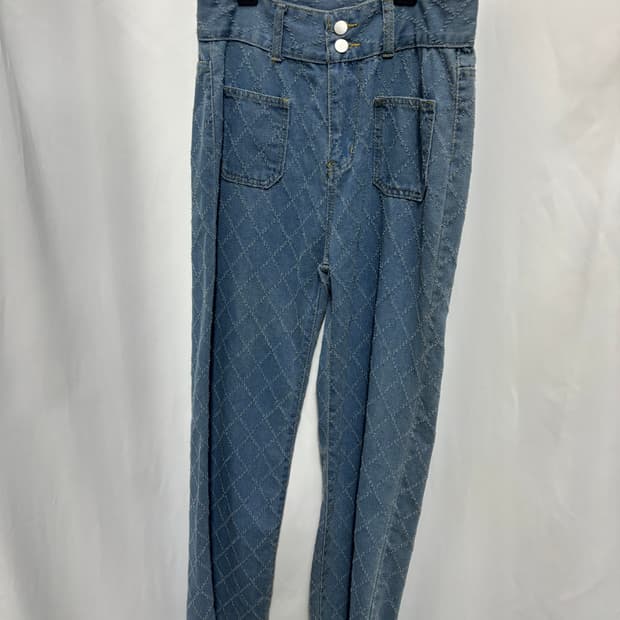 다이아 마름모 패턴 데님 일자 통 팬츠