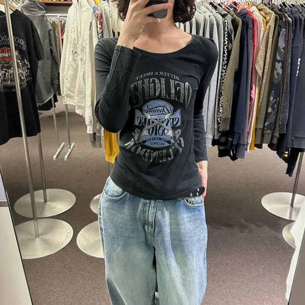 L)Japanese vintage 여성 y2k 그래픽 롱슬리브