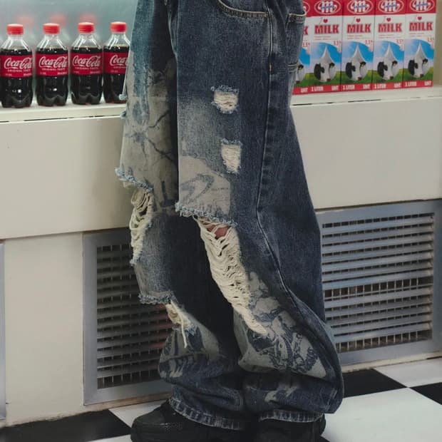 트래블 페인티드 데님 팬츠 인디고 블루