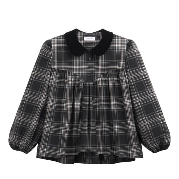 코스모스 cosmoss shirring puff blouse PLAID