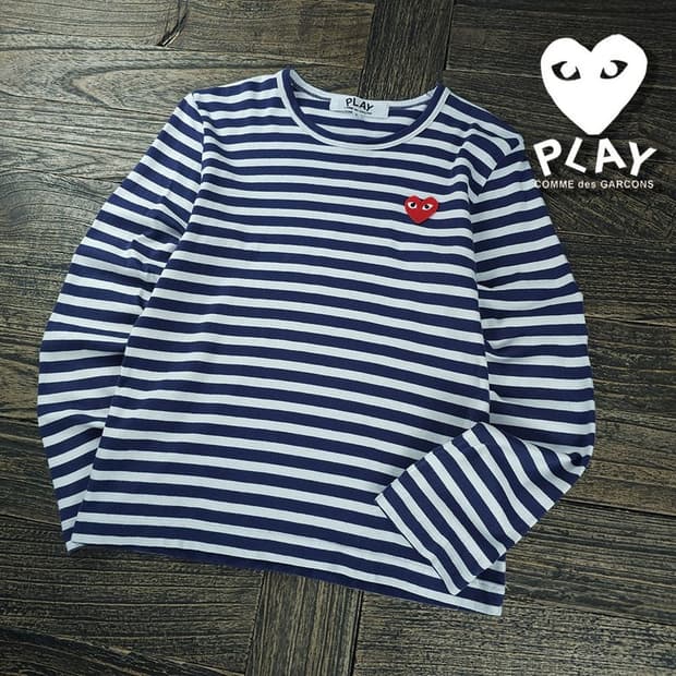 [꼼데가르송] 플레이 레드 하트 와펜 스트라이프 롱슬리브 P01933