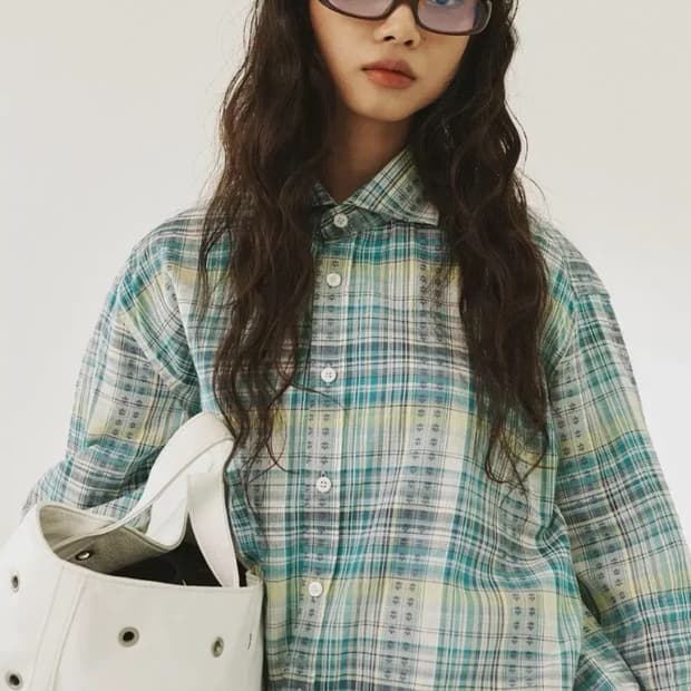 택비포함)플리즈프로젝트 플로럴 체크 셔츠 그린