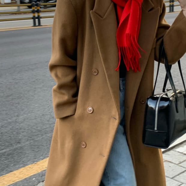 위드아웃썸머 클래식 더블 울 코트 브라운 위아썸