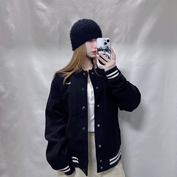나이키 블랙 울 스우시 바시티 자켓 