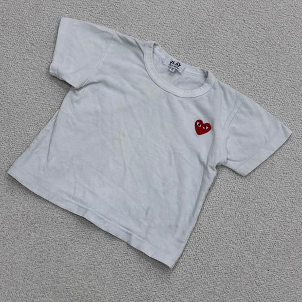 2 빈티지 키즈 하트 패치 반팔 티셔츠 0402E