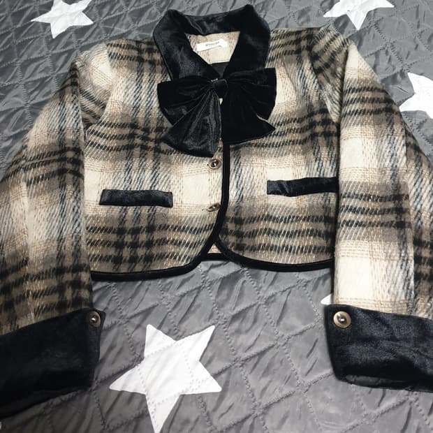 JINDUDU 크롭 넥 리본 울 자켓 (F)