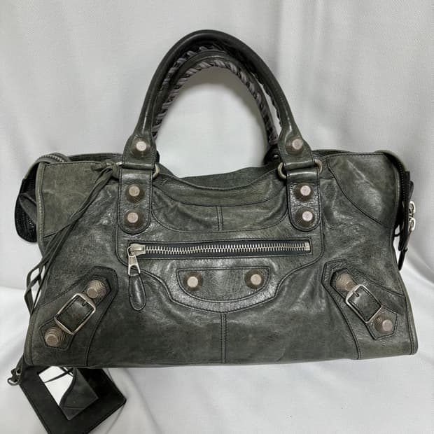 발렌시아가 자이언트 파트타임 모터백 그레이