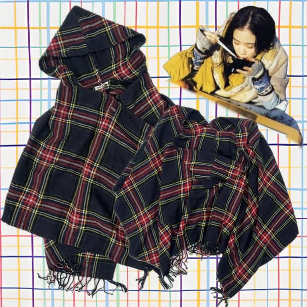 🪾하구미의 그런지 히피 판초 망토🪾케이프 아우터 태슬 체크 고갸루