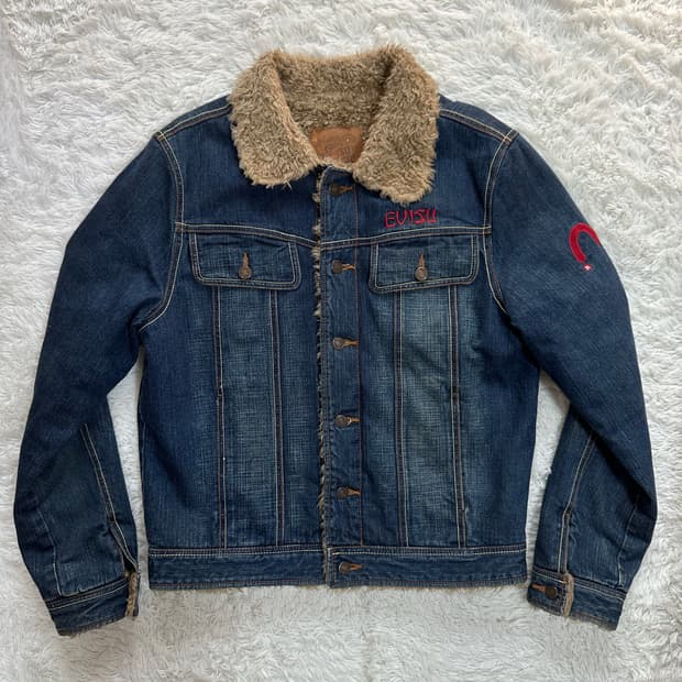 EVISU 양털 카라 데님 자켓 L(100)