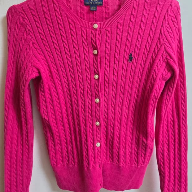 폴로 핑크 케이블 니트 가디건