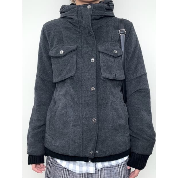 빈티지 차콜 하이넥 울 자켓