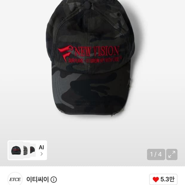 Etce 뉴비전 카모 볼캡 L
