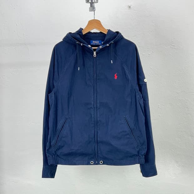 폴로 랄프로렌 딥 네이비 폴리쉘 유틸리티 풀 스냅 후드 자켓